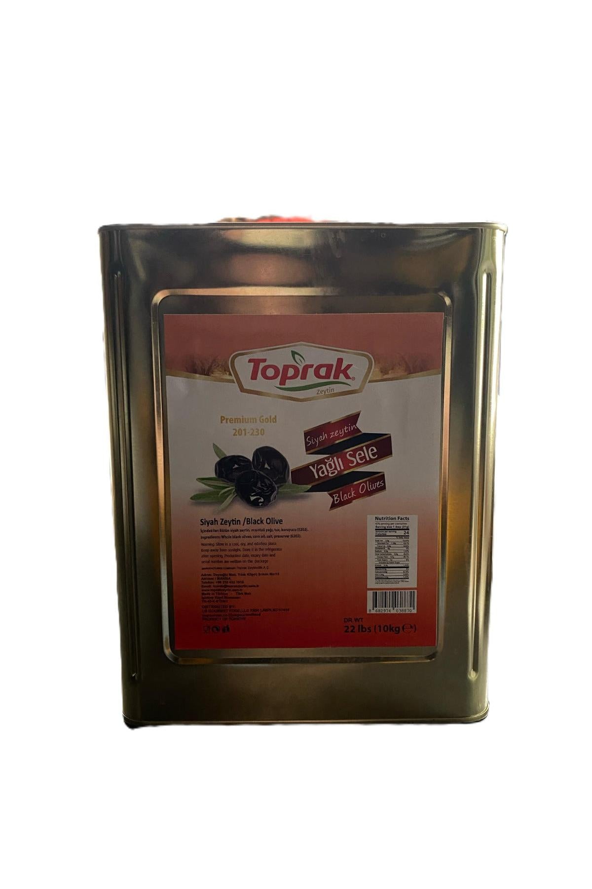 Toprak Oily Black Olives (Sele) Tin 201/230 – 352.7 oz (10 kg) - Authentic Turkish & Mediterranean Food | TG Gourmet
