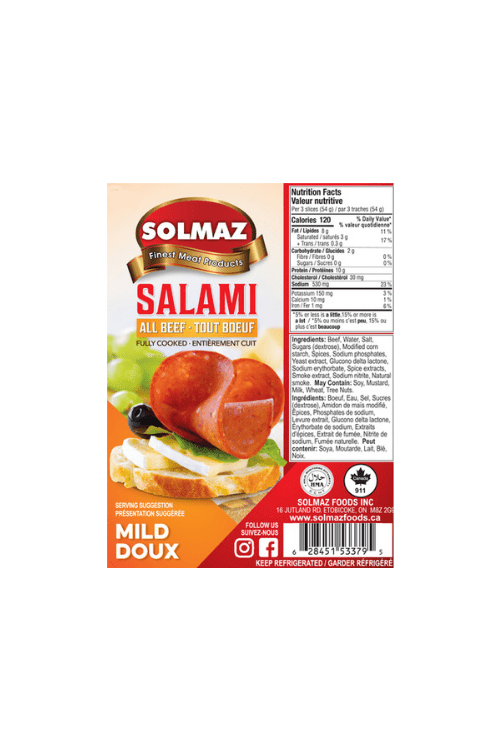 Solmaz Sliced Beef Salami Mild (HALAL) 8oz (227gr) - TULUMBA