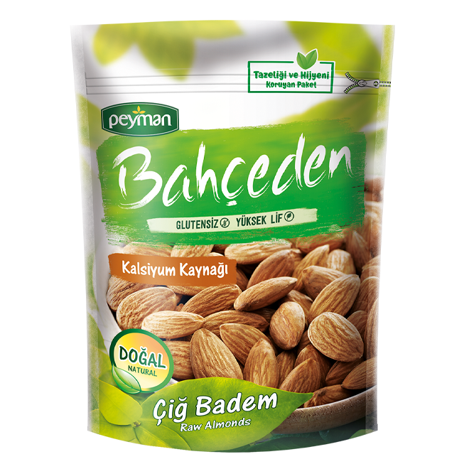 Peyman Bahceden Raw Almonds 5.29 oz (150g) - Gluten Free - High Fiber - Authentic Turkish & Mediterranean Food | TG Gourmet