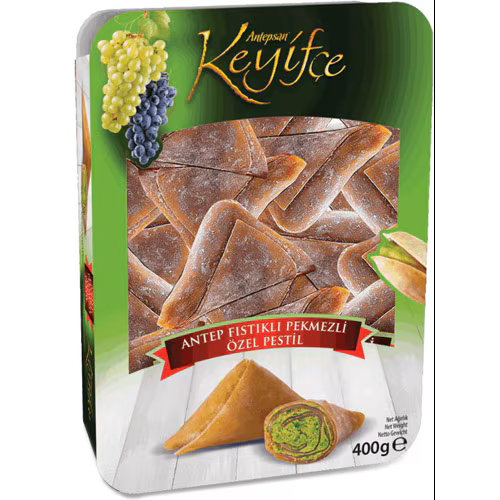 KEYIFCE ANTEP FISTIKLI OZEL PESTIL (MUSKA) DELIGHT WITH MOLASSES AND PISTACHIO 400gr - Authentic Turkish & Mediterranean Food | TG Gourmet